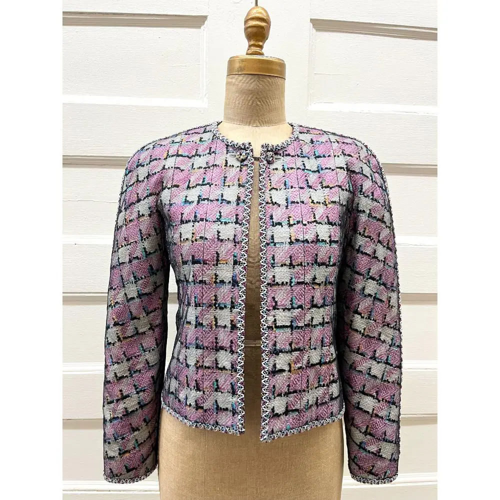 Chanel 1998 pastel tweed jacket w/ tulle overlay