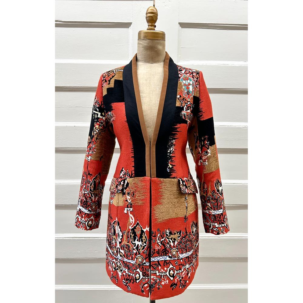 Etro orange and black collarless 3/4 jacket