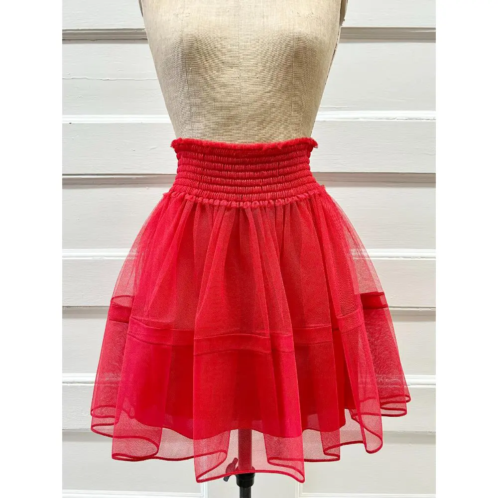 Dior red tulle mini skirt & silk slip