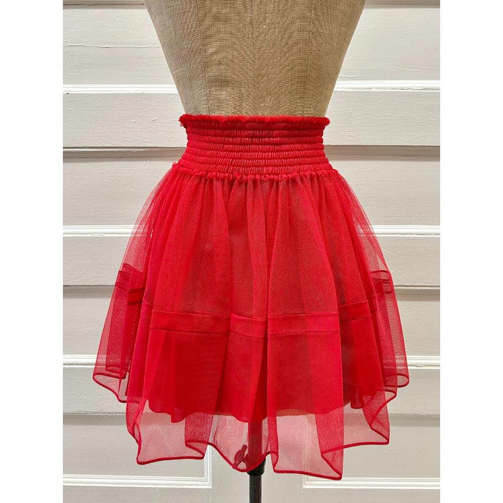 Dior red tulle mini skirt & silk slip