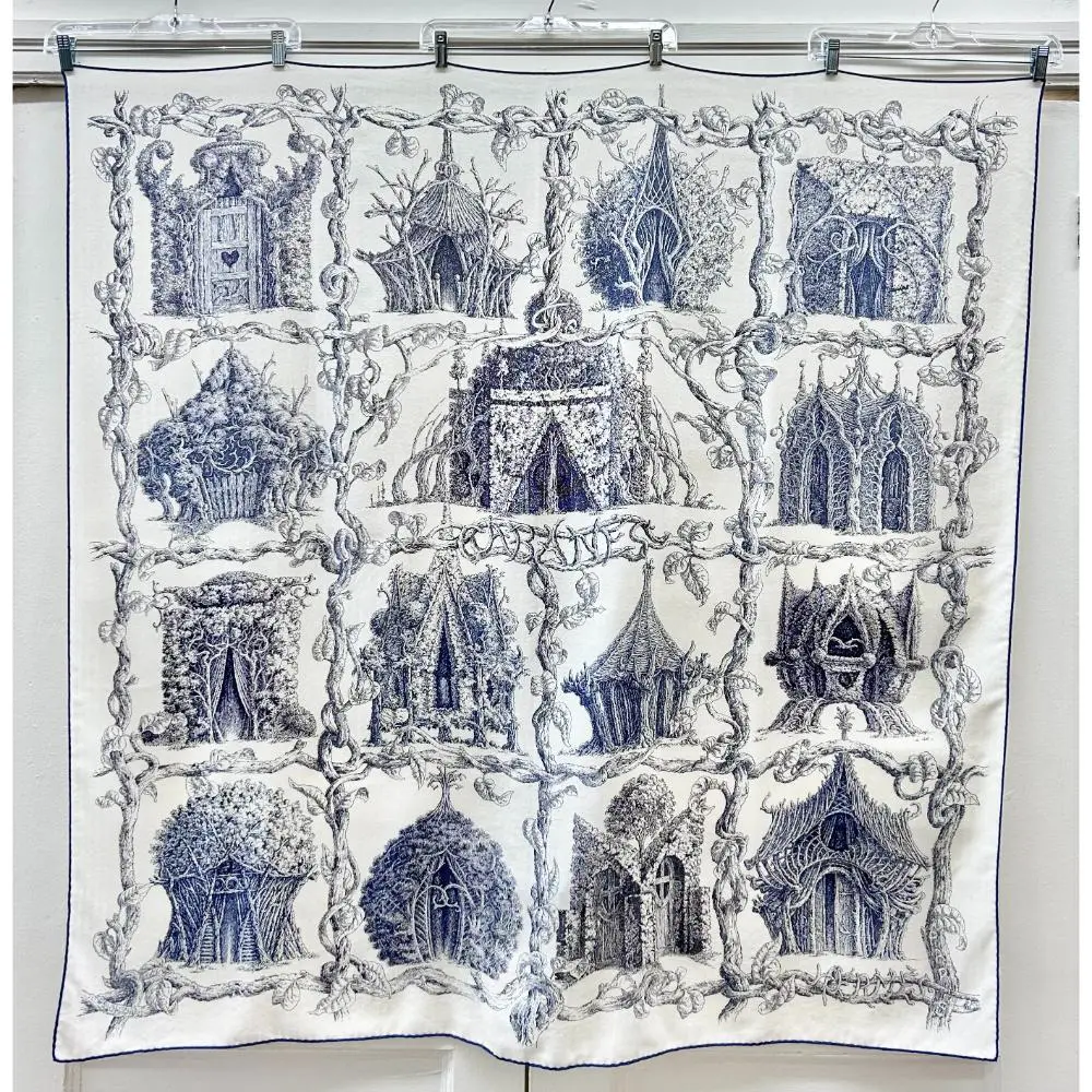 Hermès Les Cabanes toile cashmere shawl/scarf