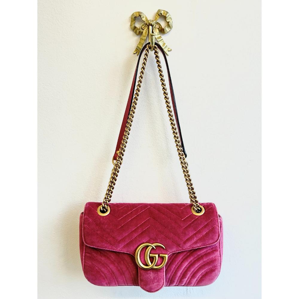 Gucci pink velvet small Marmont Matelasse GG shoulder bag