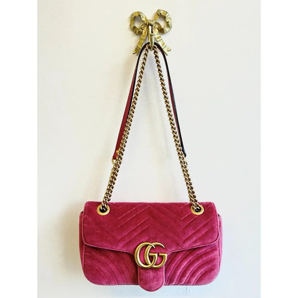 Gucci pink velvet small Marmont Matelasse GG shoulder bag The Cat s Meow