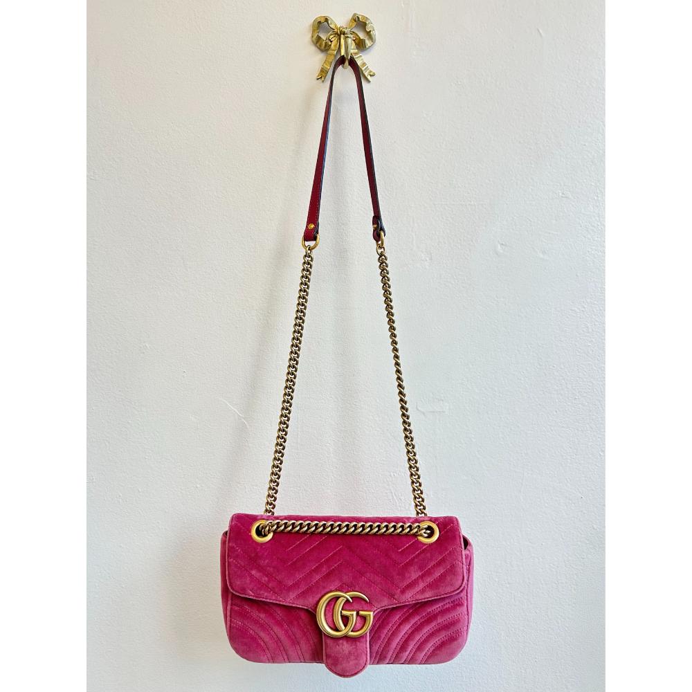 Gucci pink velvet small Marmont Matelasse GG shoulder bag