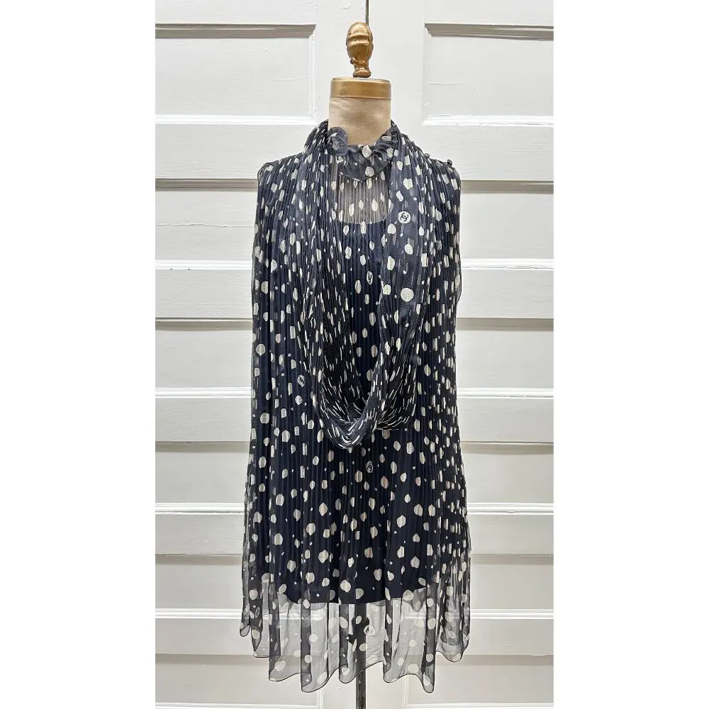 Chanel 2000 polka dot pleated chiffon dress w/ scarf