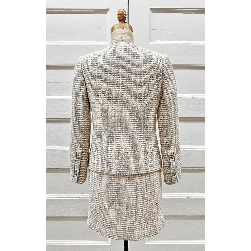 Chanel 1970's ivory & pale blue tweed suit