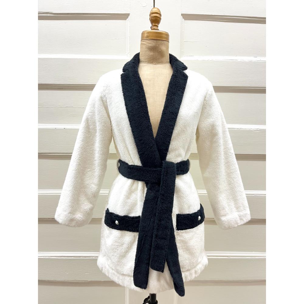 Chanel short terrycloth robe in white w/ black trim