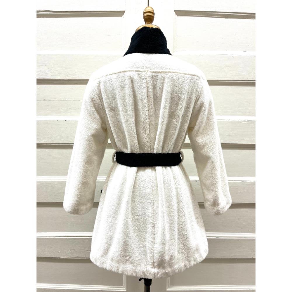 Chanel short terrycloth robe in white w/ black trim