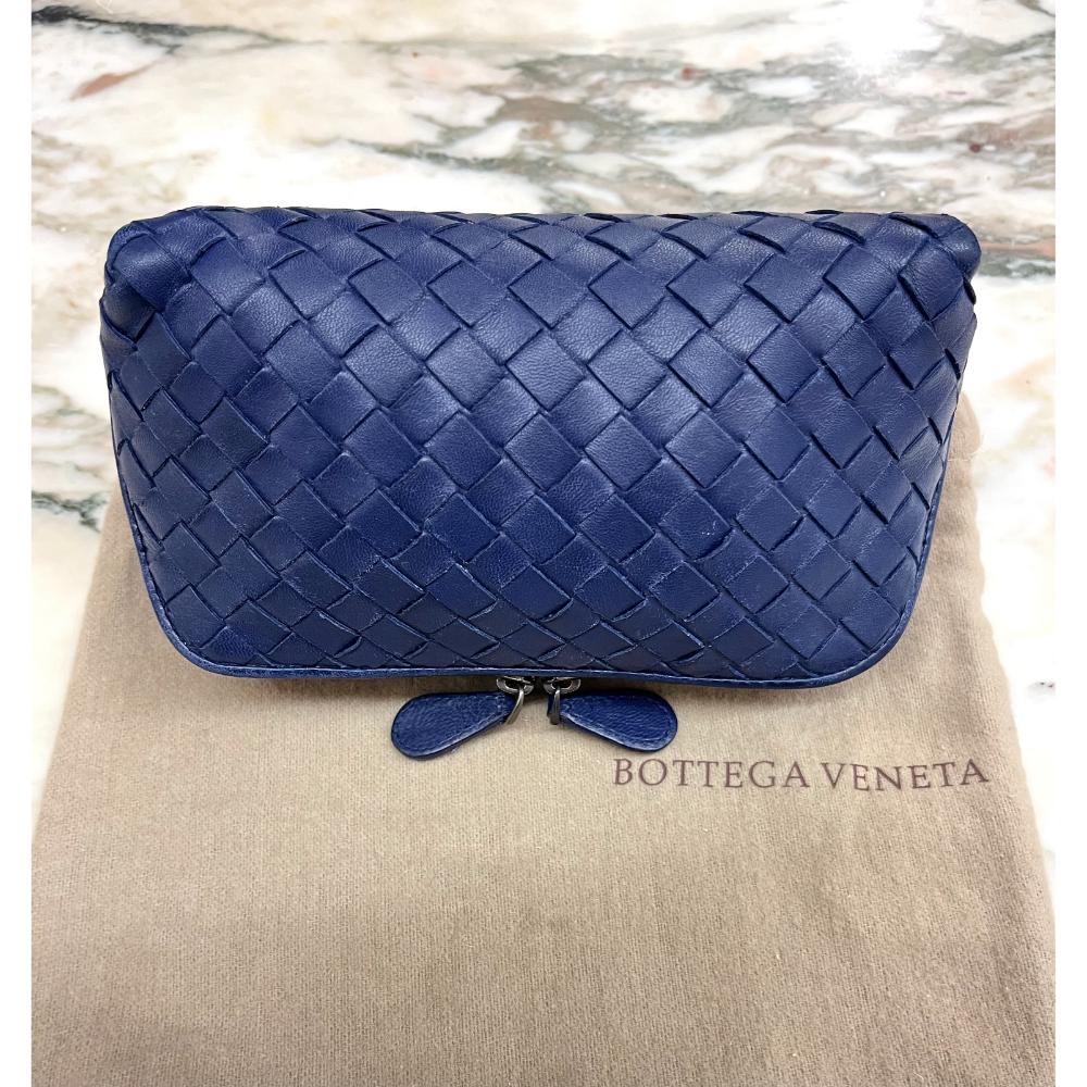 Bottega Veneta navy Intrecciato leather cosmetic bag