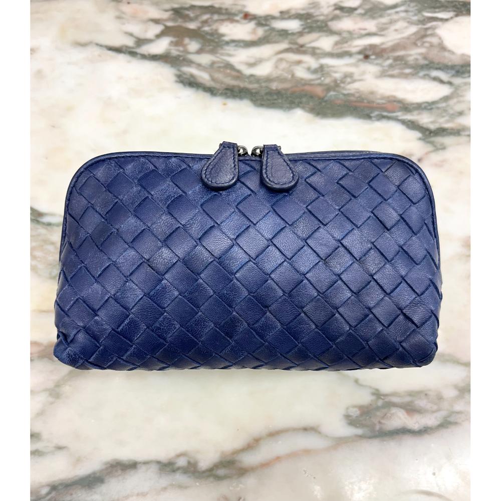 Bottega Veneta navy Intrecciato leather cosmetic bag