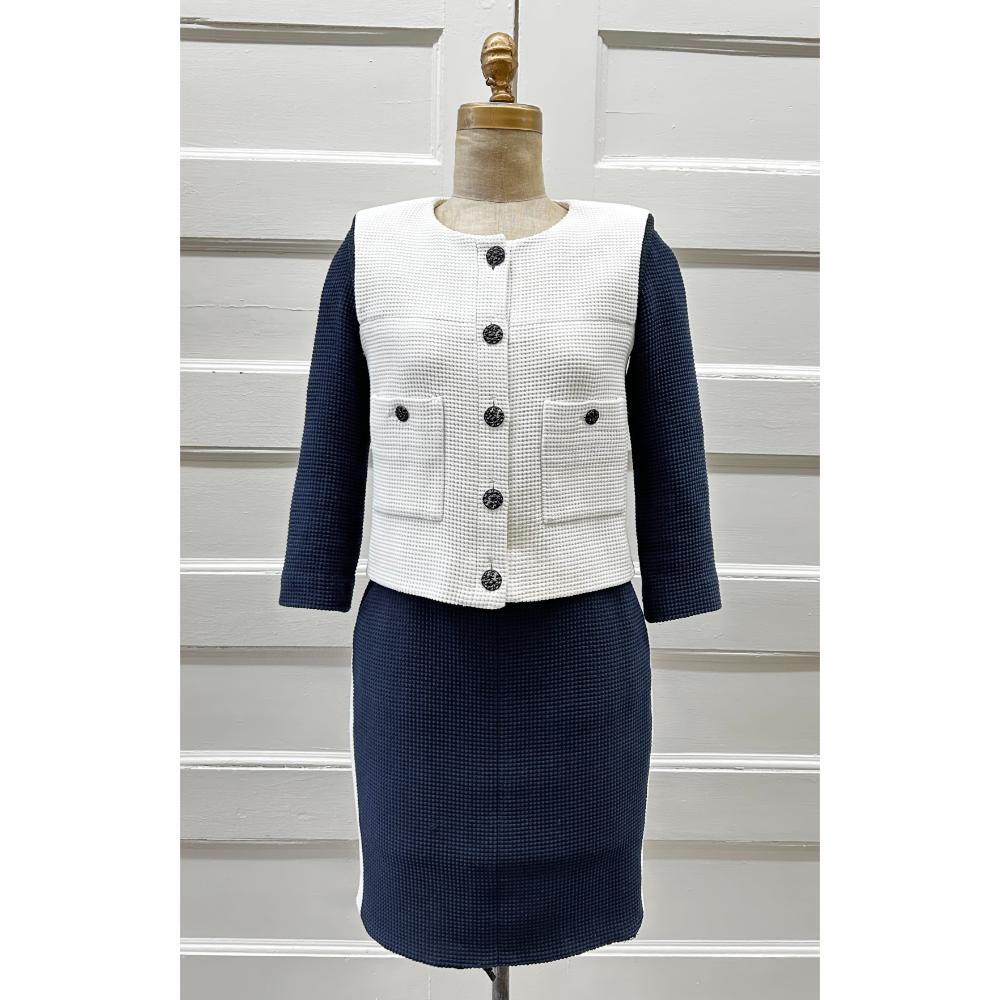 Chanel 2012 white & navy waffle knit suit