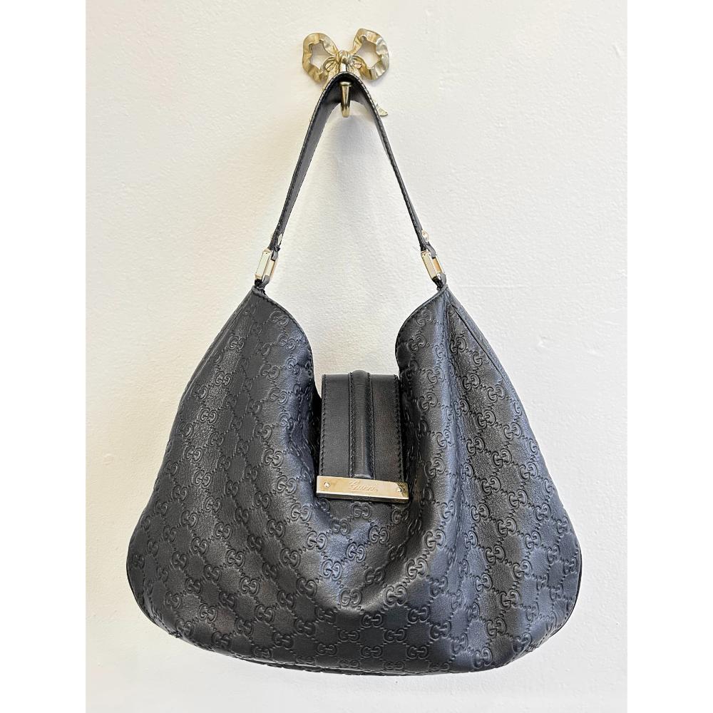 Gucci black leather Guccissima hobo bag