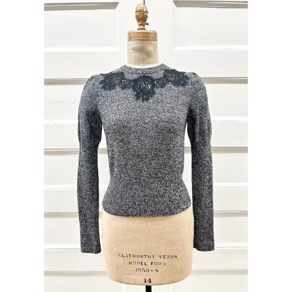 Dolce & Gabbana salt and pepper cashmere sweater w/ lace detail