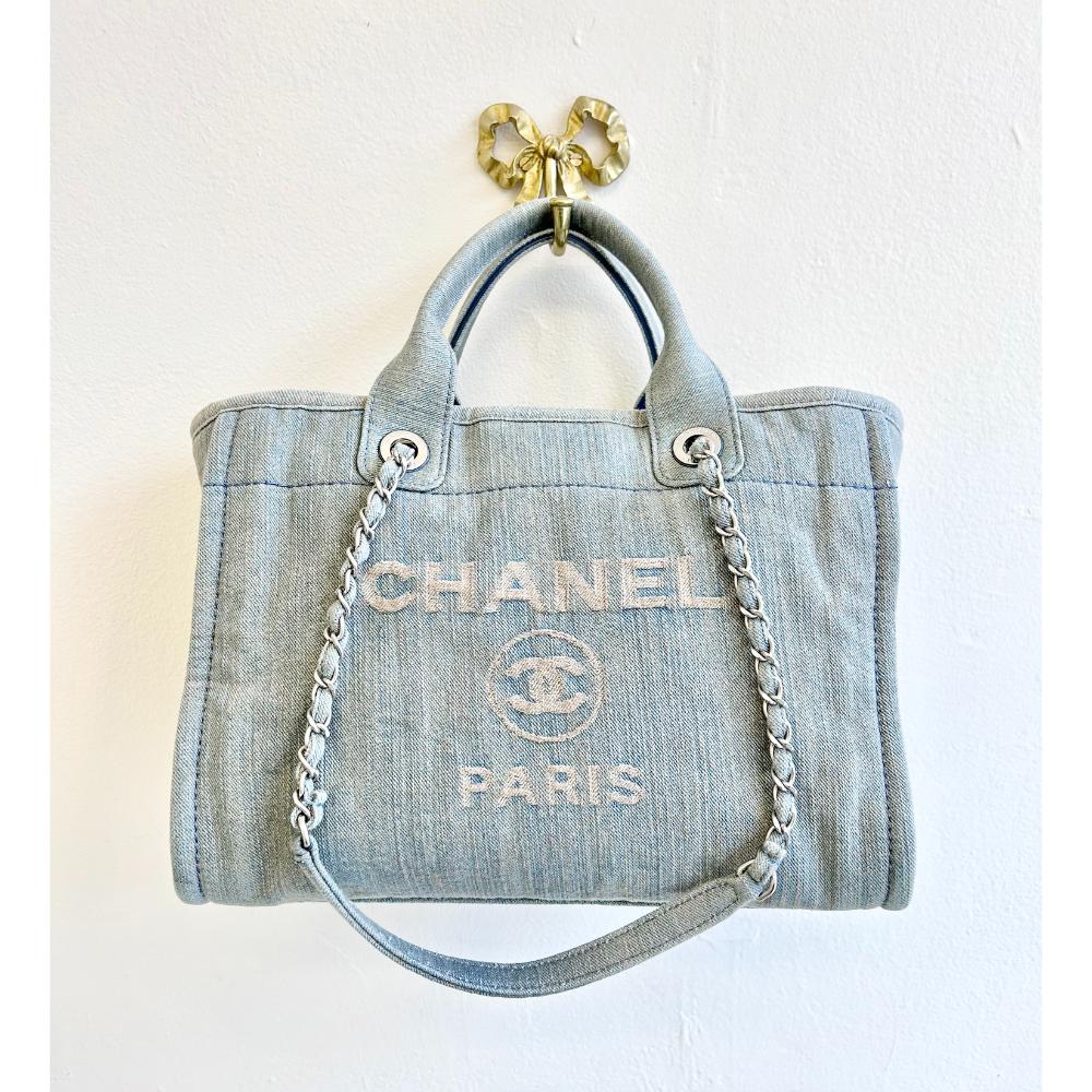 Chanel 2023 small Deauville denim chain tote bag