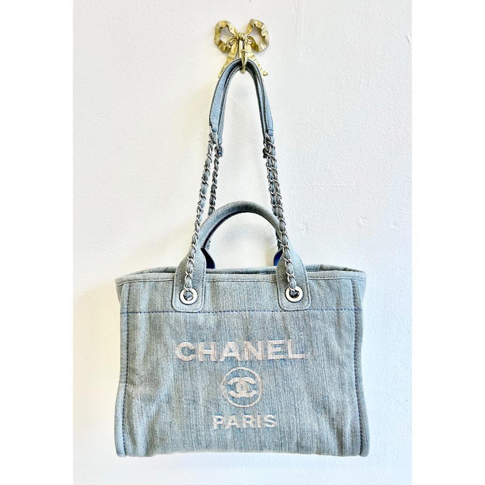 Chanel 2023 small Deauville denim chain tote bag