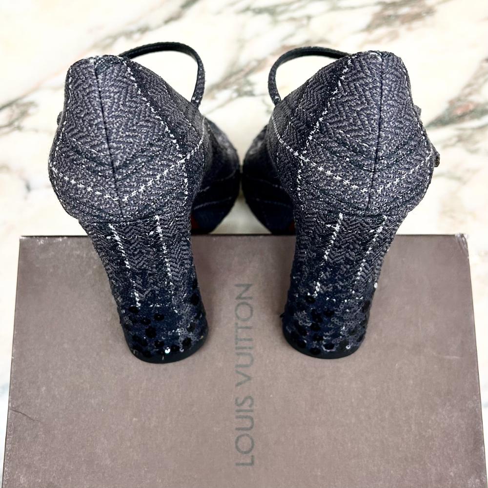 Louis Vuitton grey tweed Mary Jane pumps