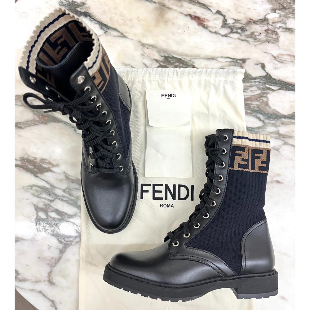 Fendi Rockoko leather and stretch fabric boots ~ sz 38