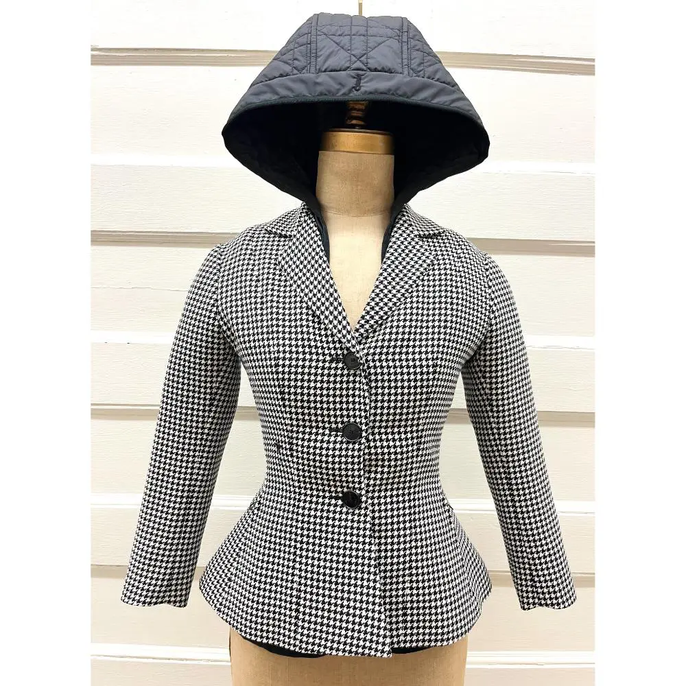 Dior wool houndstooth blazer w/ hooded liner