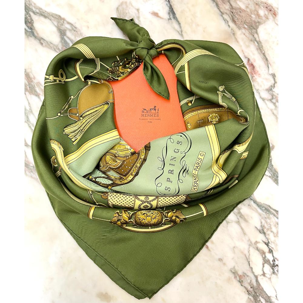 Hermès Springs green silk scarf