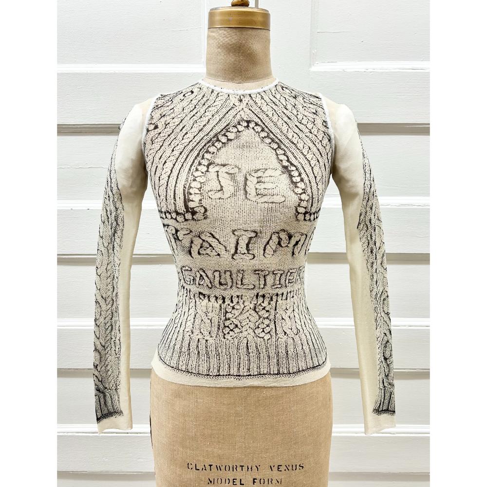 Jean Paul Gaultier cable knit print mesh top