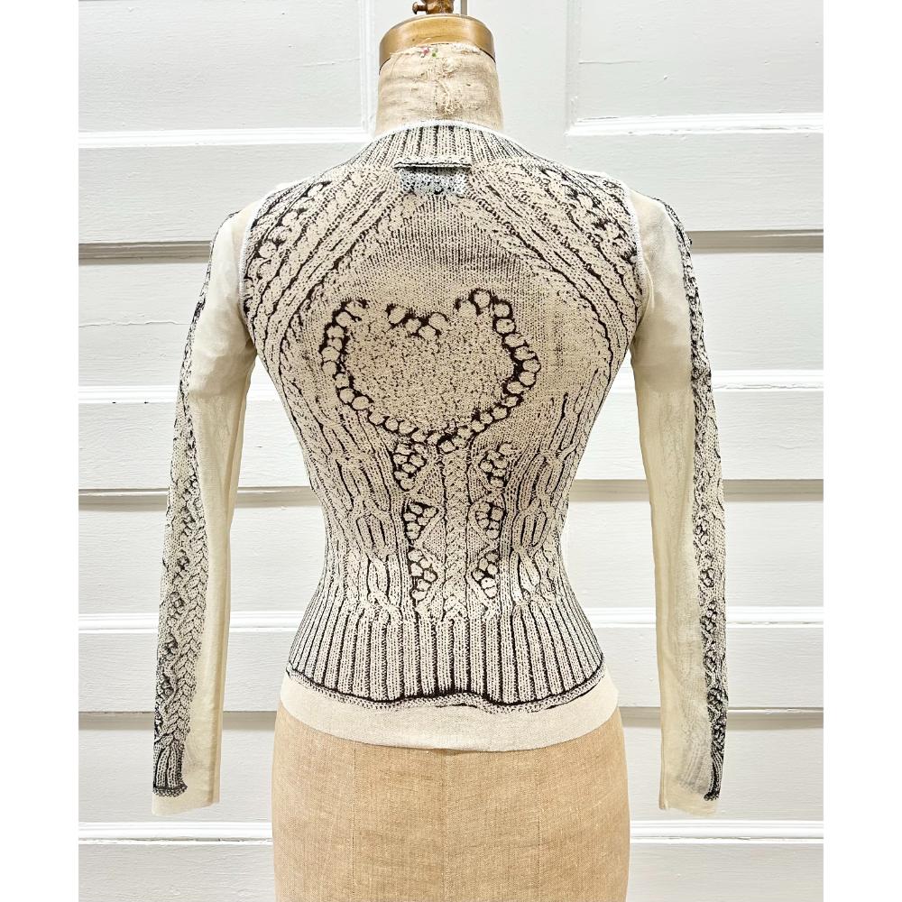 Jean Paul Gaultier cable knit print mesh top