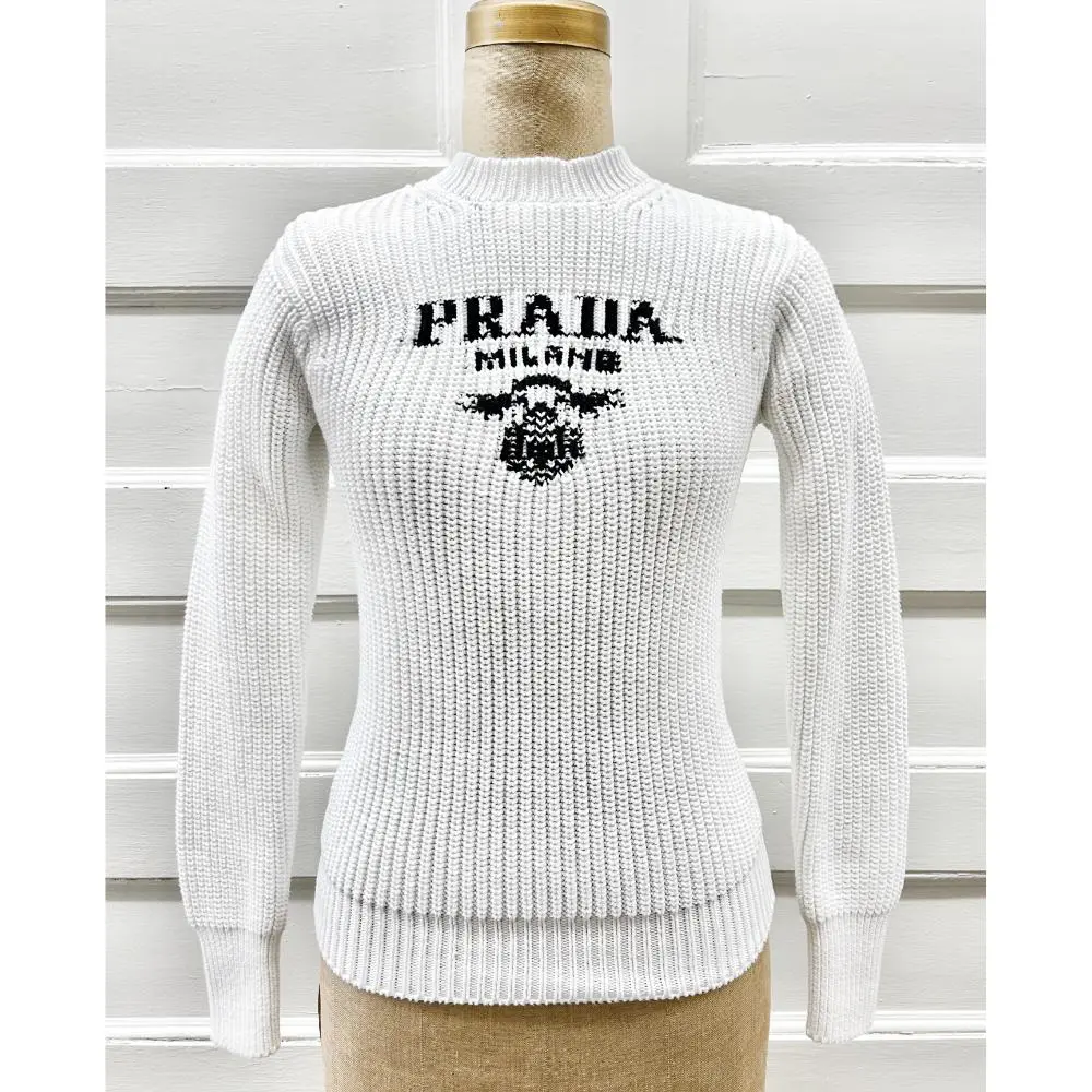 Prada white cotton knit sweater