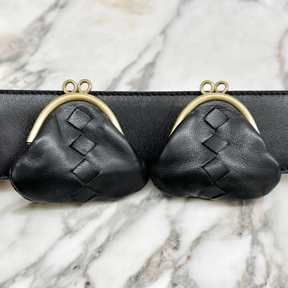 Bottega Veneta black leather belt w/ coin purses