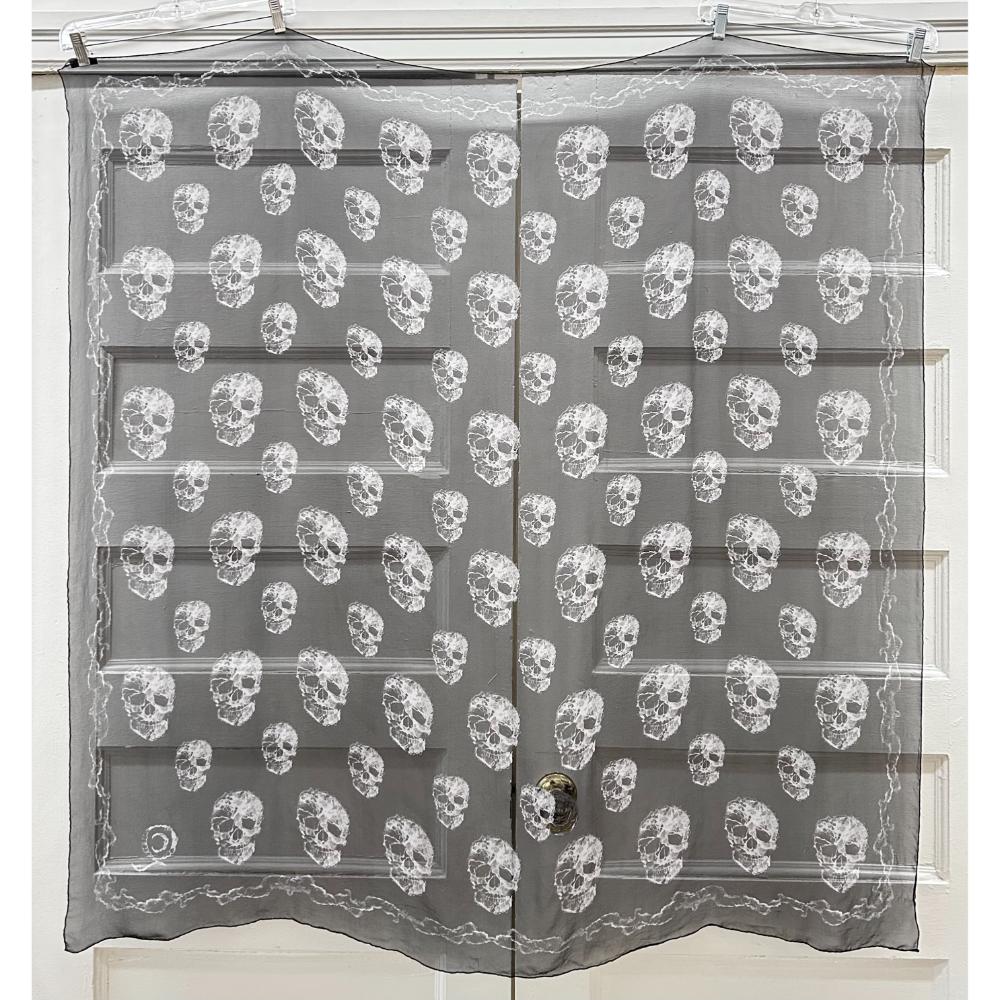 Alexander McQueen black & grey skull silk chiffon scarf