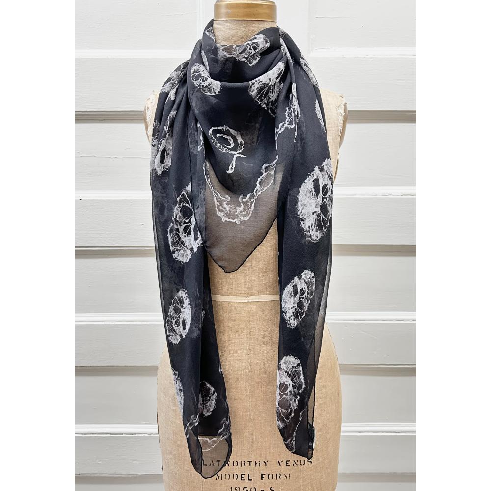 Alexander McQueen black & grey skull silk chiffon scarf