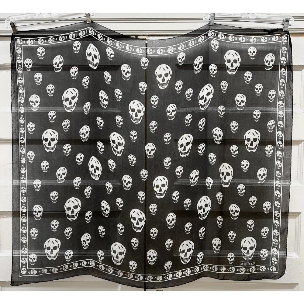 Alexander McQueen black & white skull silk scarf