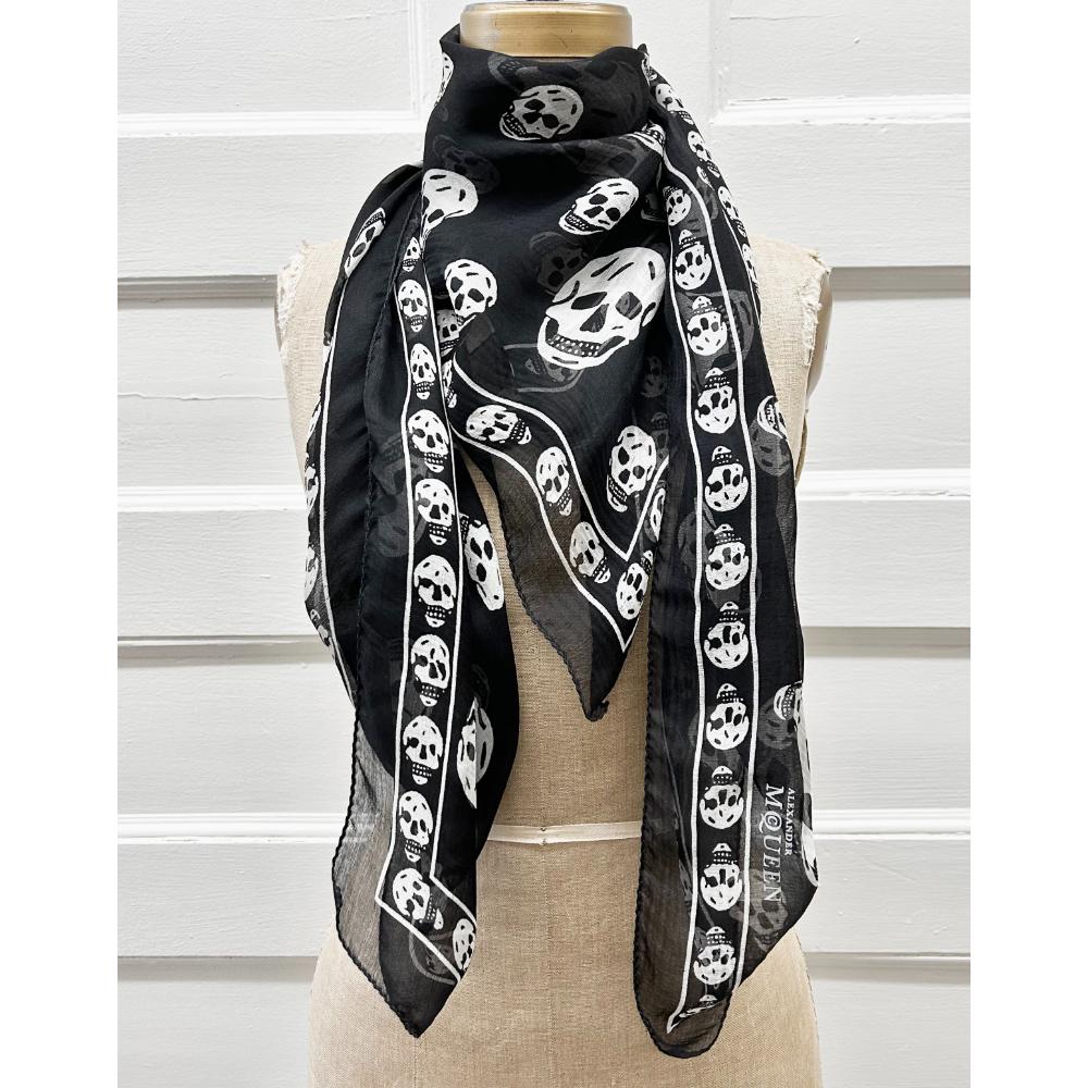 Alexander McQueen black & white skull silk scarf