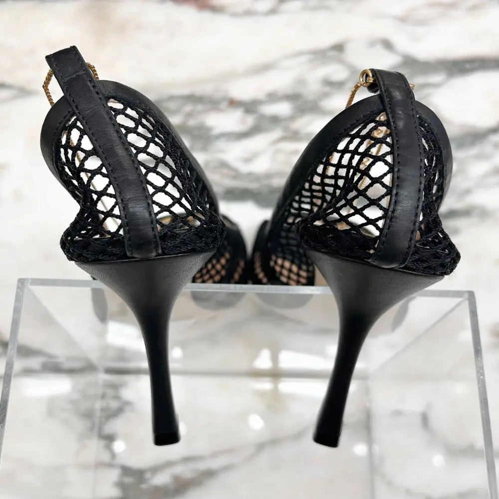 Bottega Veneta black mesh pumps w/ gold chain ~ sz 37.5