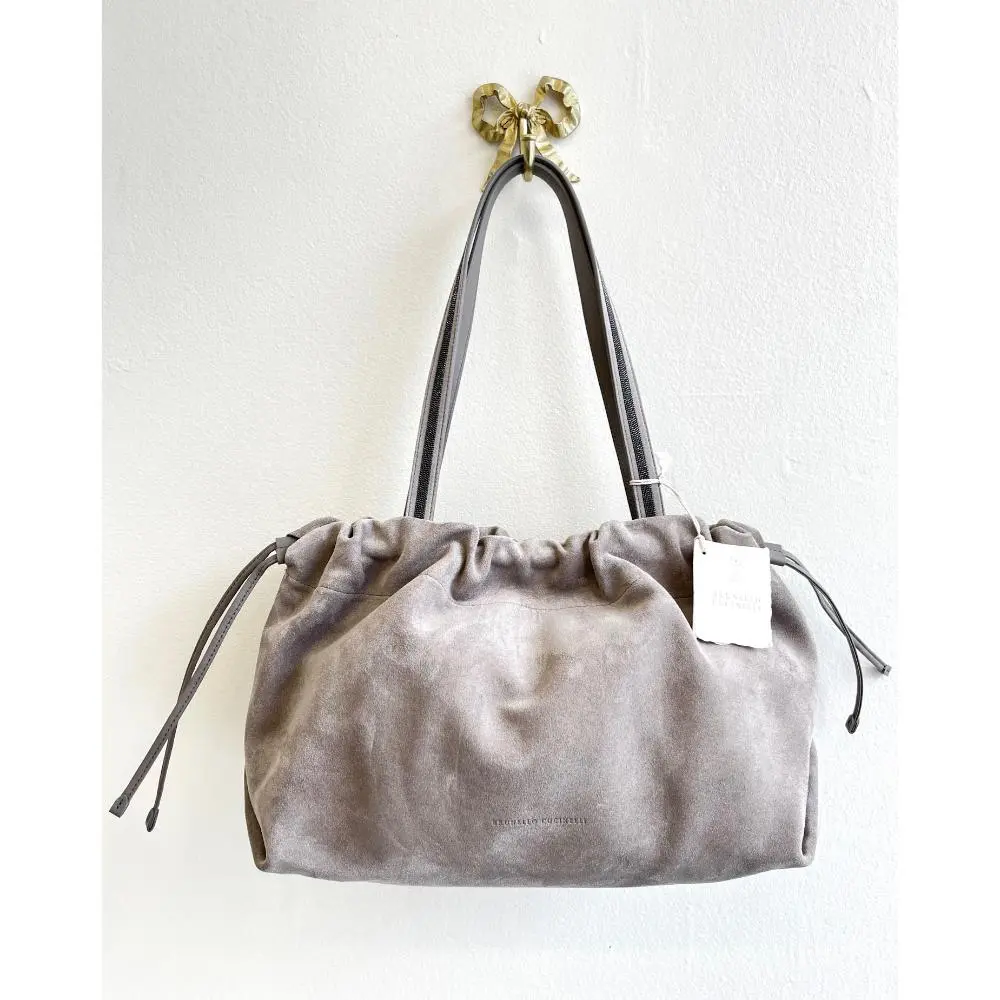 Brunello Cucinelli grey suede shoulder bag