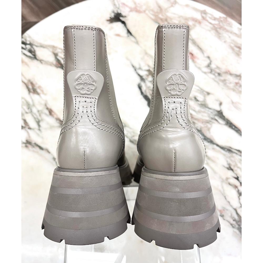 Alexander McQueen Chic Grey Leather Boots for Elegant Steps ~ sz 39