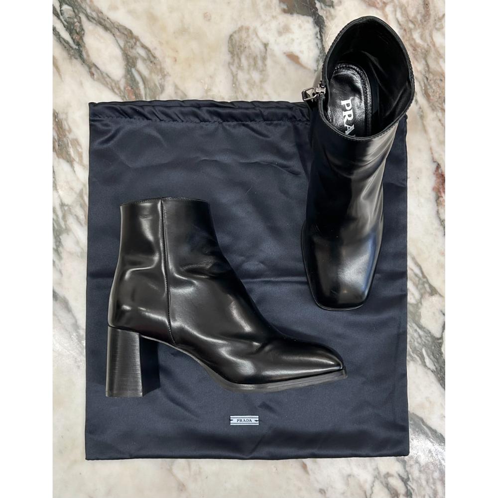 Prada black leather square toe ankle boots ~ sz 37.5