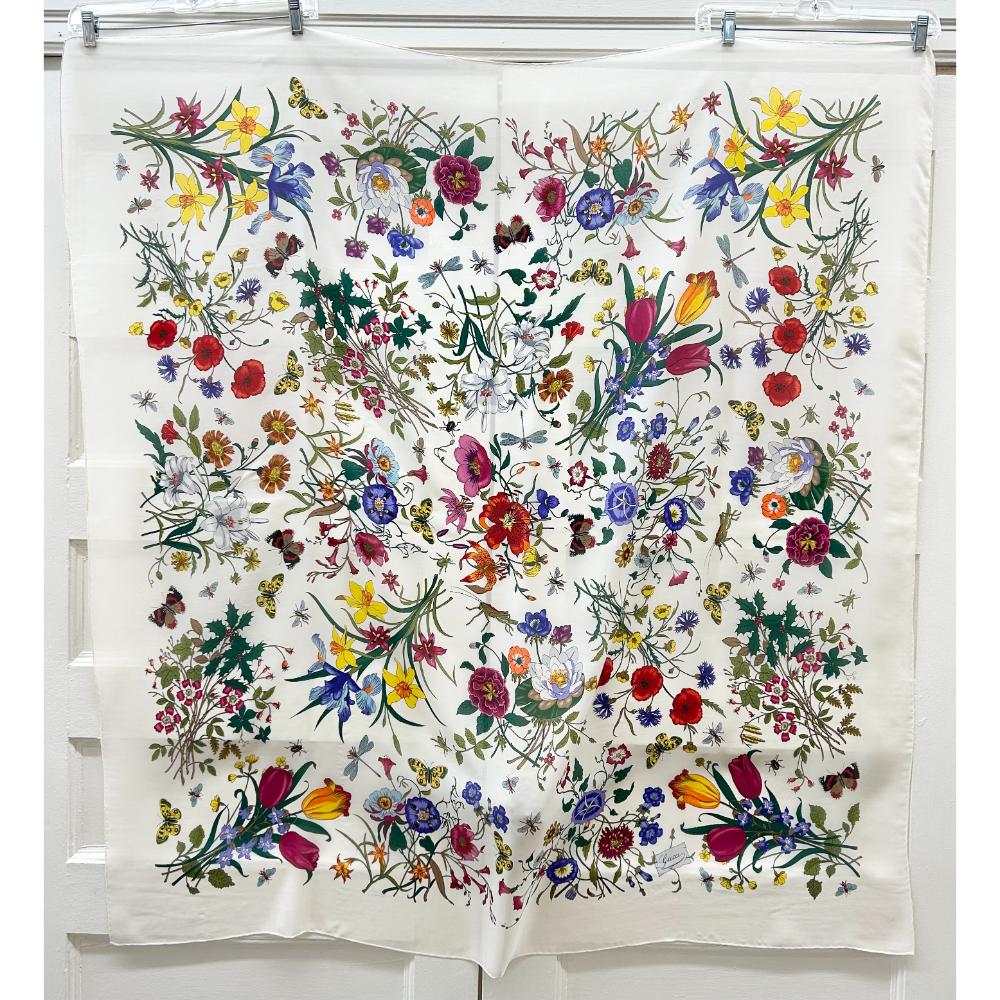 Gucci Flora cream silk chiffon scarf/shawl