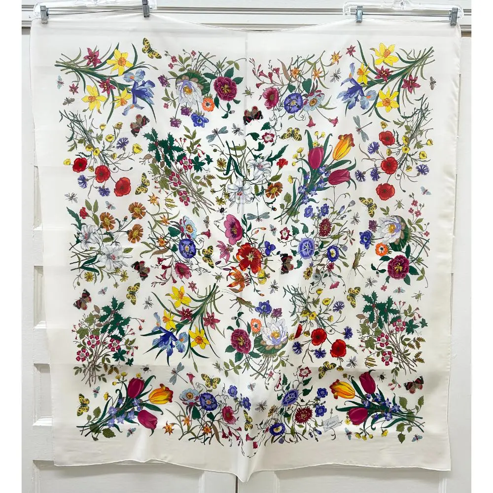 Gucci Flora cream silk chiffon scarf/shawl