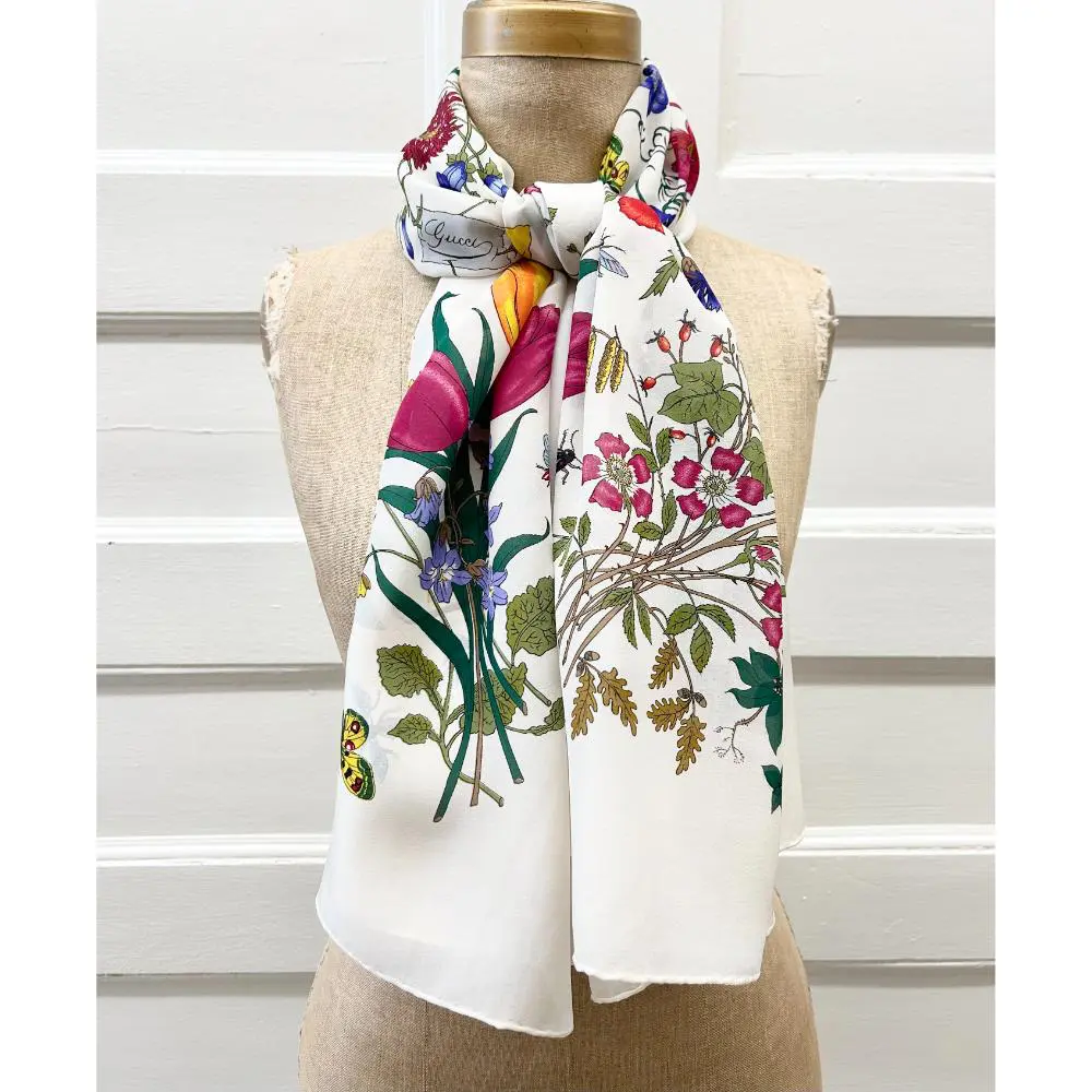 Gucci Flora cream silk chiffon scarf/shawl