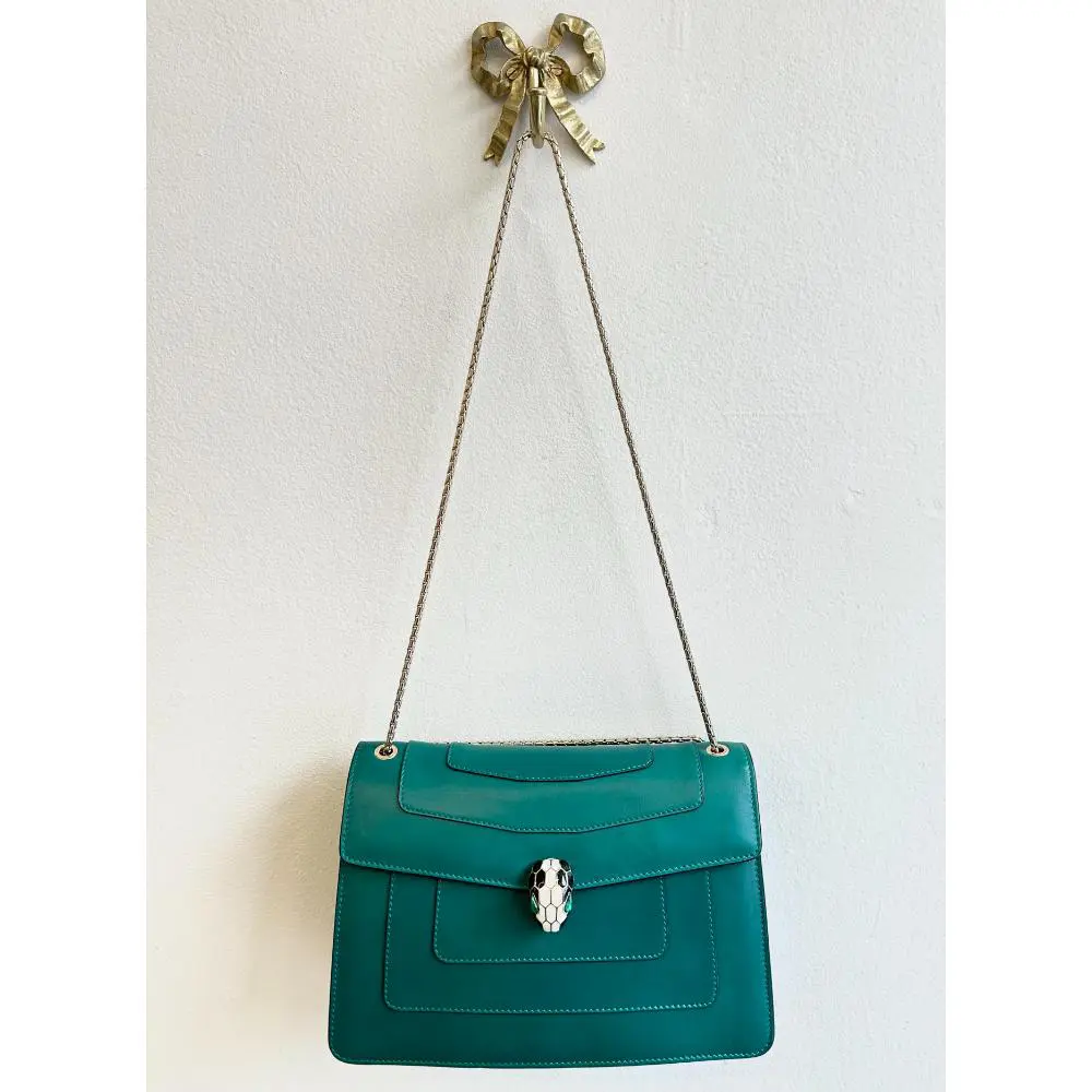 Bulgari Serpenti Forever teal green medium leather bag