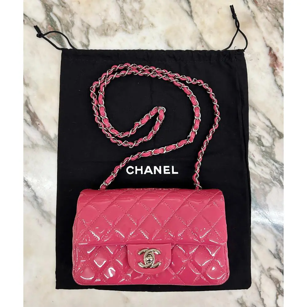 Chanel 2014 patent lipstick pink mini rectangular bag