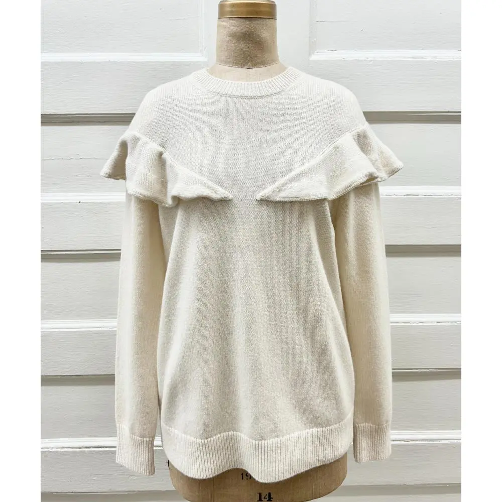 Chloe beige cashmere sweater w/ ruffle shoulders