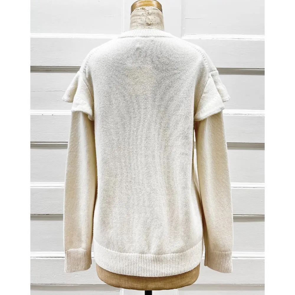 Chloe beige cashmere sweater w/ ruffle shoulders