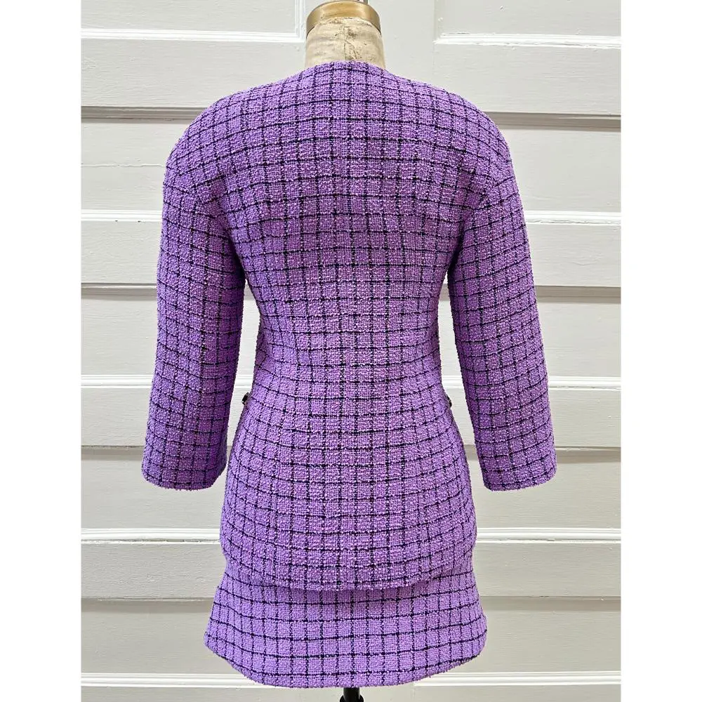 Chanel 2022 lilac cotton tweed skirt suit