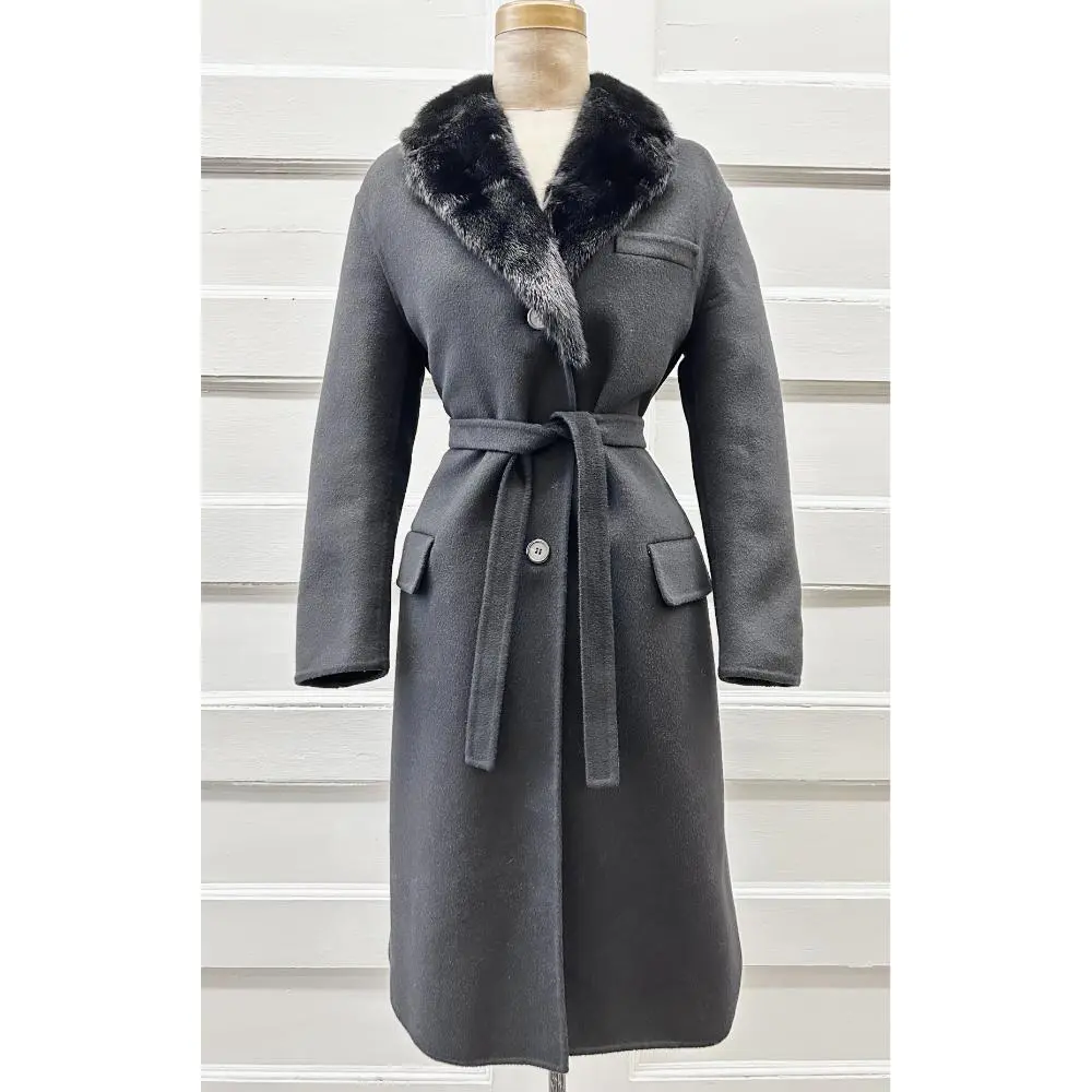 Prada black wool, angora & cashgora coat w/ mink collar