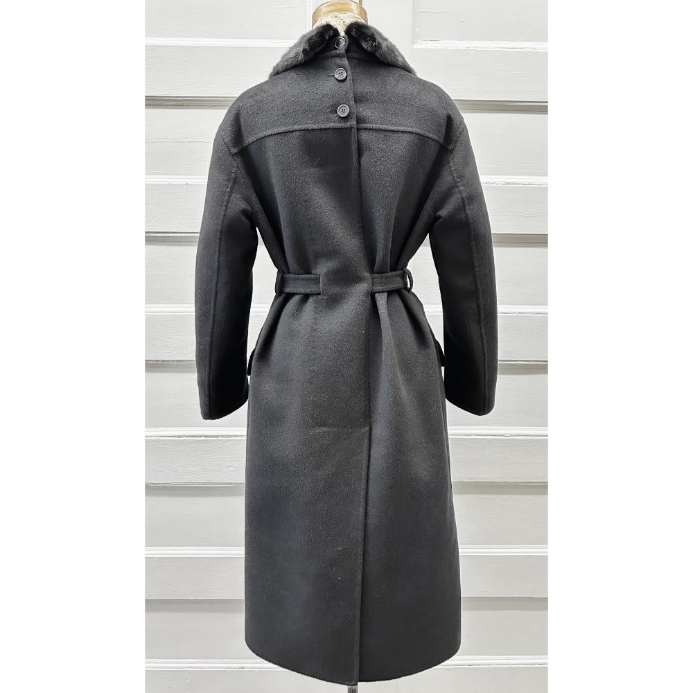 Prada black wool, angora & cashgora coat w/ mink collar