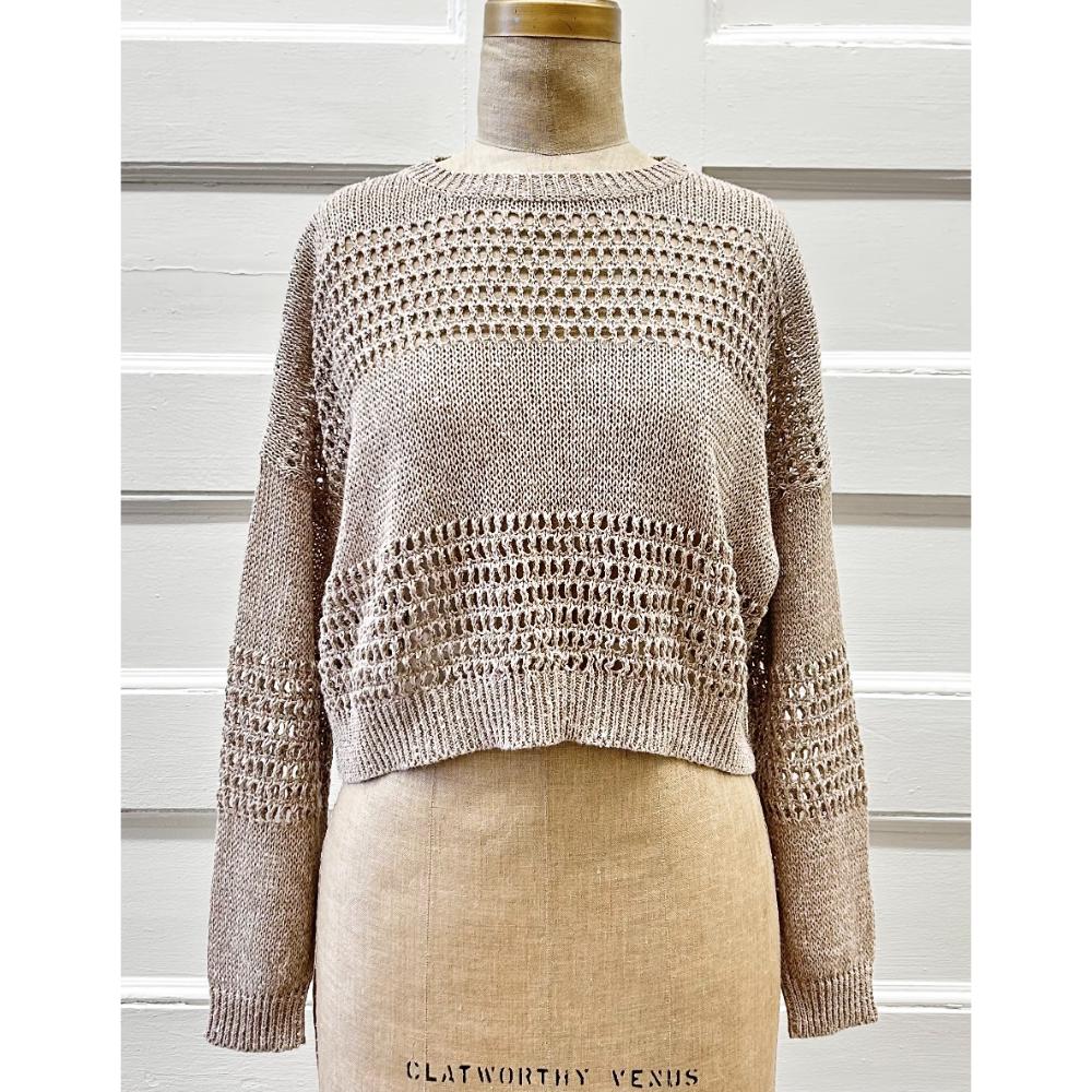 Brunello Cucinelli beige open weave & sparkle sweater