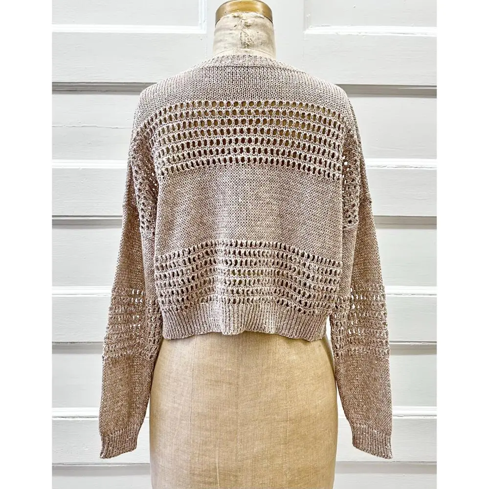 Brunello Cucinelli beige open weave & sparkle sweater