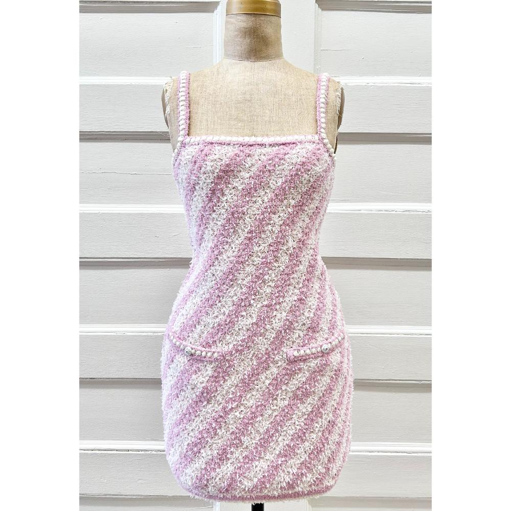 Chanel 23S pink & white cotton knit striped dress