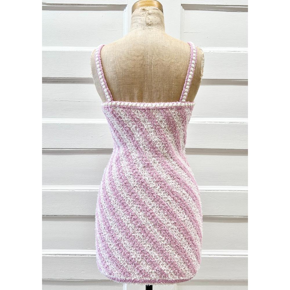 Chanel 23S pink & white cotton knit striped dress