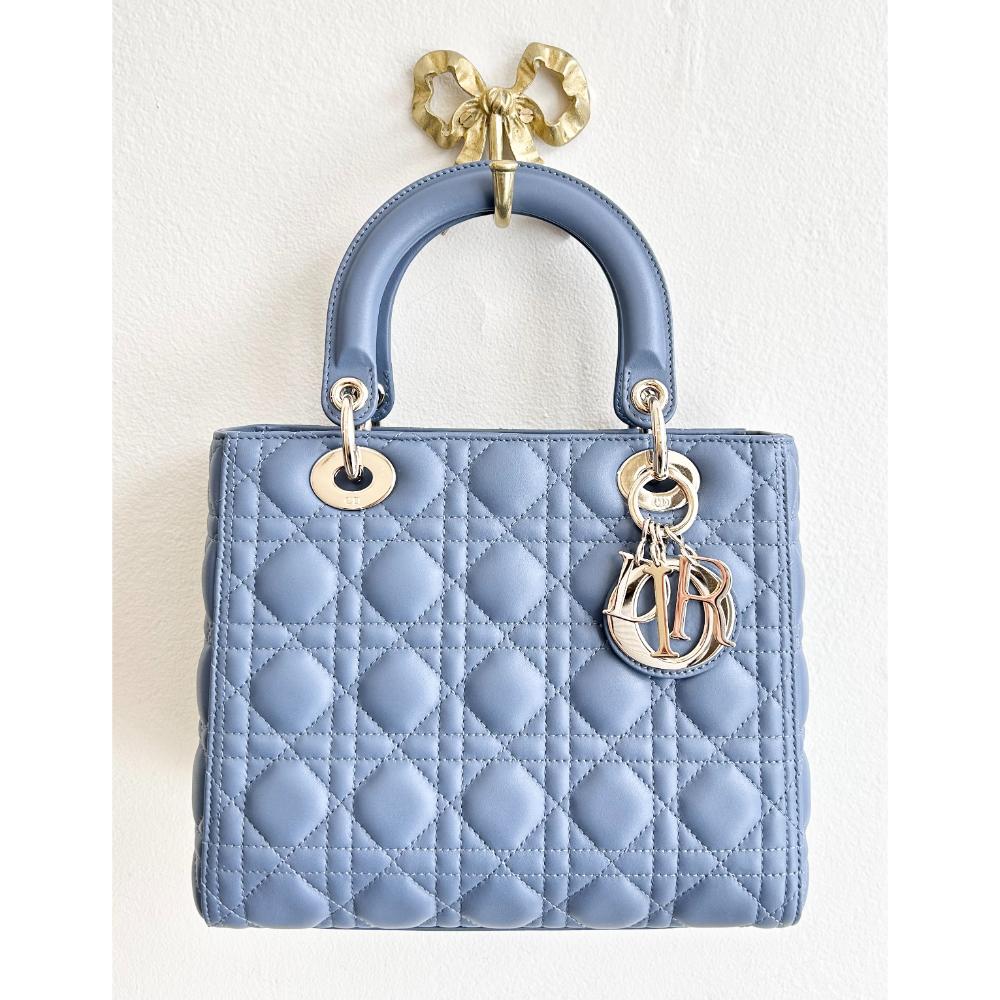 Dior medium Lady Dior bag in slate blue Cannage Lambskin w/strap